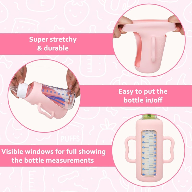 KingKam 4 Pack Silicone Sleeves for Dr. Brown's Glass Baby Bottles, Drop Protection Bottle Sleeves with Handles, Compatible with Dr. Brown's Anti-Colic Options+ Narrow Glass Baby Bottles, 8 oz/250 mL - Image 4